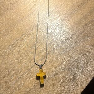 Polished wood Cross Pendant Necklace